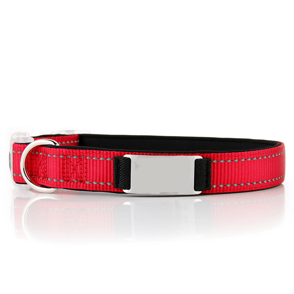 KFX-7894333 Customized Reflective Nylon Dog Collar with Neoprene Padding and Stainless Steel Tag