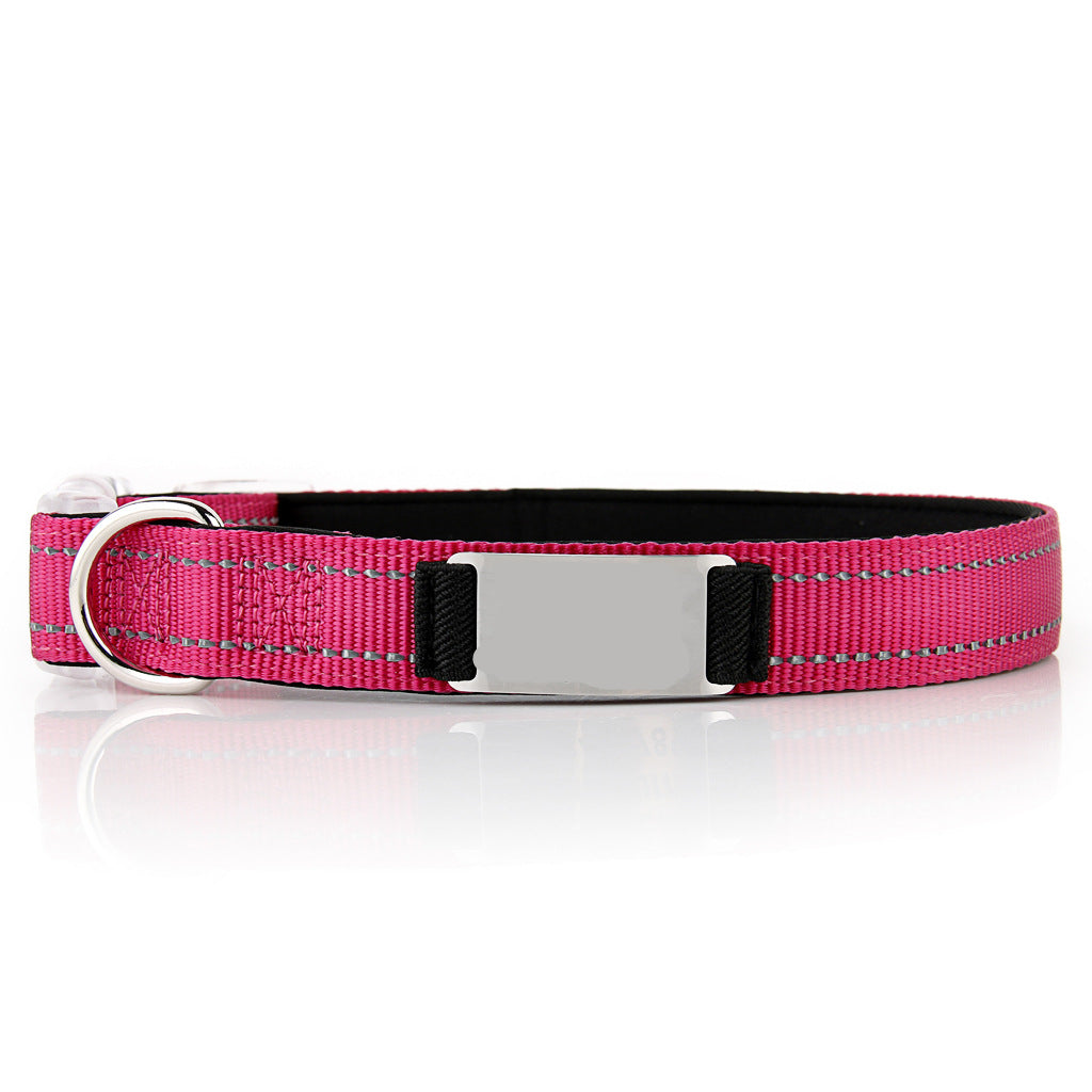 KFX-7894333 Customized Reflective Nylon Dog Collar with Neoprene Padding and Stainless Steel Tag