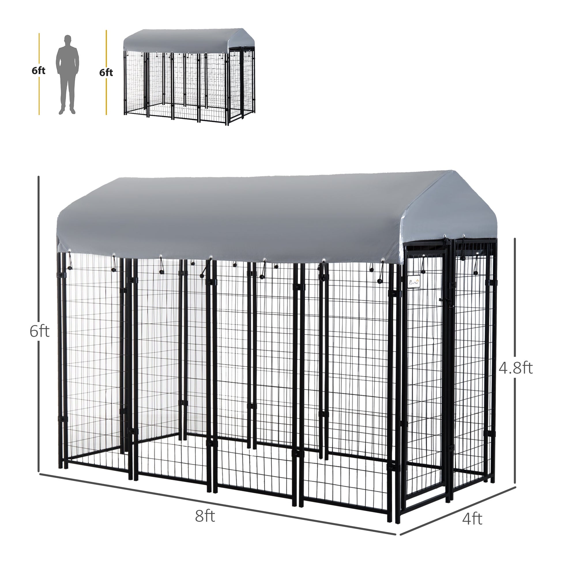 KFX-7895997 Outdoor Dog Kennel with Roof - Spacious 32 sq. ft Secure Activity Area for Large Dogs, Rust-Resistant Construction