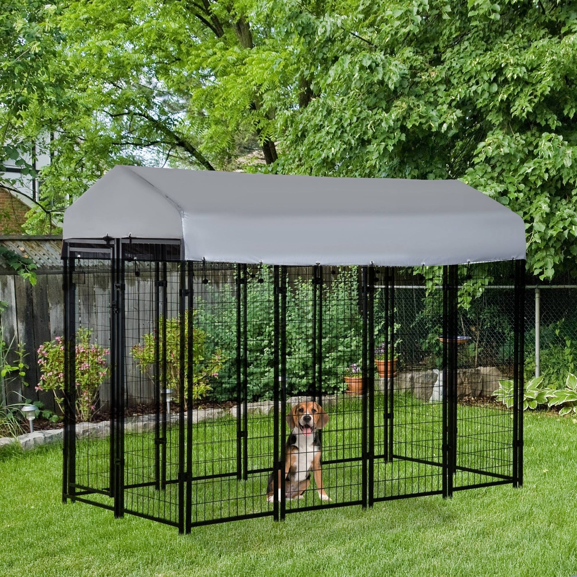 KFX-7895997 Outdoor Dog Kennel with Roof - Spacious 32 sq. ft Secure Activity Area for Large Dogs, Rust-Resistant Construction