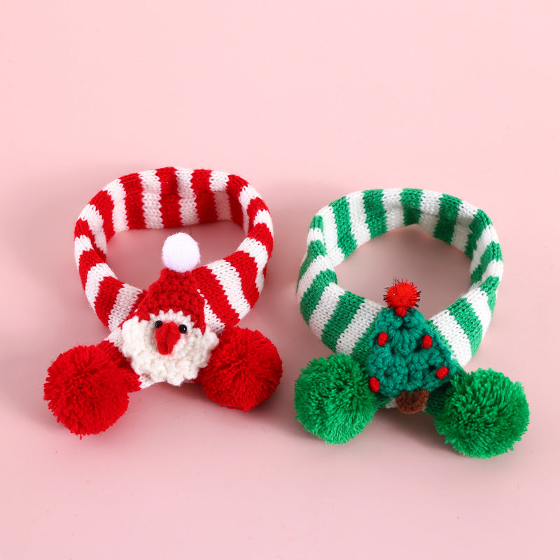 KFX-7900093 Knitted Woolen Striped Christmas Scarf for Pets in Red and Green