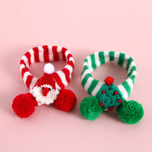 KFX-7900093 Knitted Woolen Striped Christmas Scarf for Pets in Red and Green