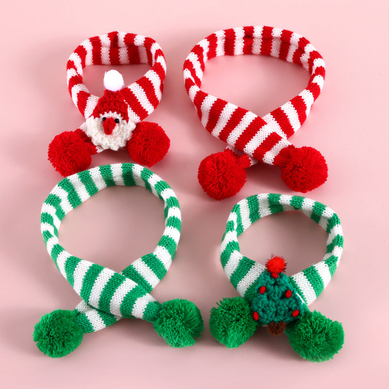 KFX-7900093 Knitted Woolen Striped Christmas Scarf for Pets in Red and Green