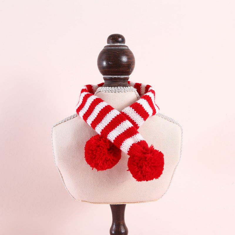 KFX-7900093 Knitted Woolen Striped Christmas Scarf for Pets in Red and Green