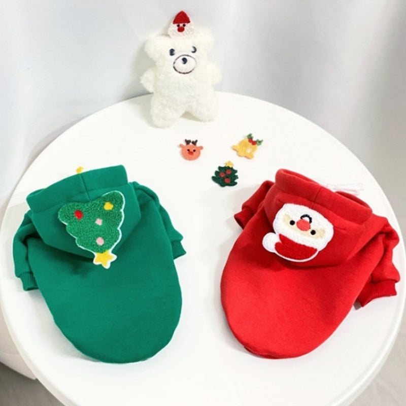 KFX-7900477 Santa Claus and Christmas Tree Warm Pullover Hoodie for Cats and Dogs