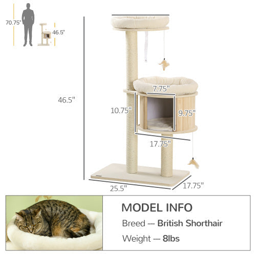 KFX-7901373 3-Level Cat Tree with Sisal Scratching Posts, Soft Cushions, and Fun Badminton Toy