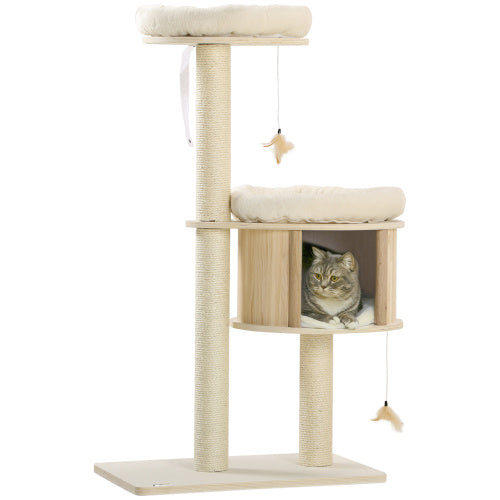 KFX-7901373 3-Level Cat Tree with Sisal Scratching Posts, Soft Cushions, and Fun Badminton Toy