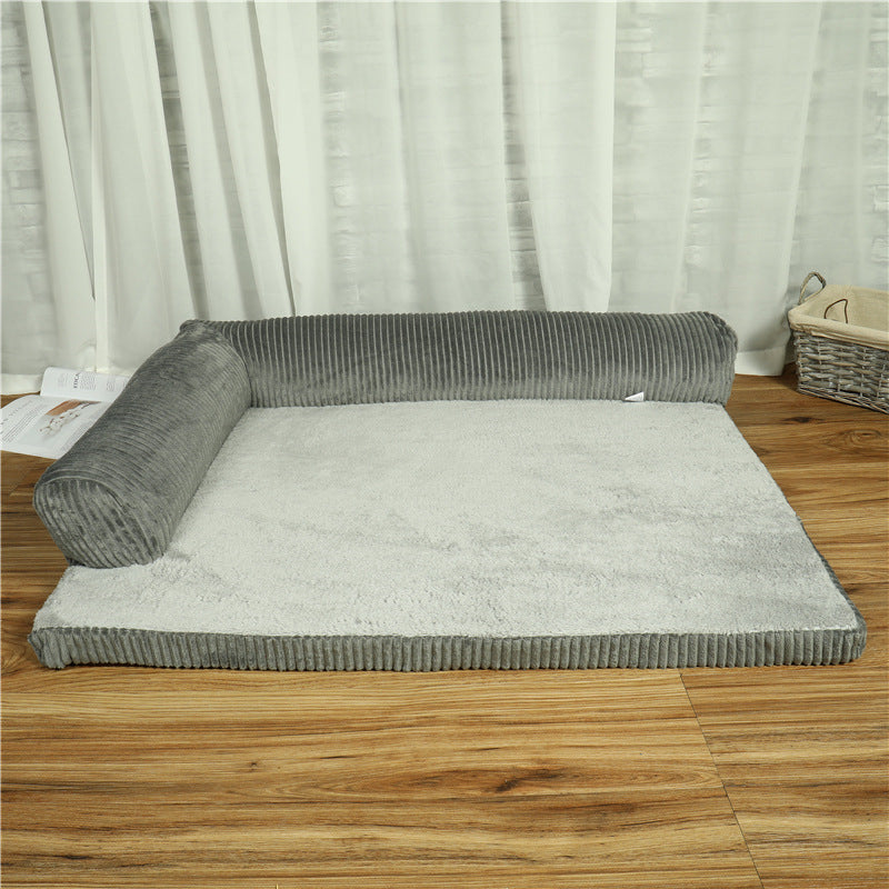 KFX-7902141 Corduroy Pet Sofa Bed with Non-Slip Base and High-Density Sponge Padding for Comfortable Resting