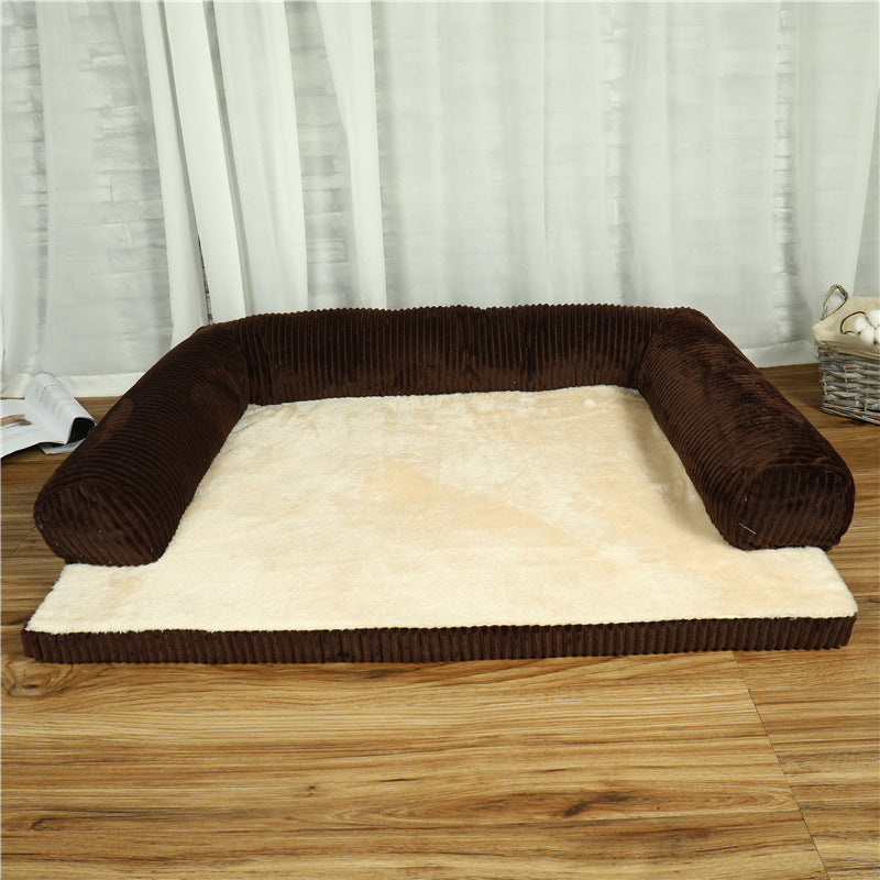 KFX-7902141 Corduroy Pet Sofa Bed with Non-Slip Base and High-Density Sponge Padding for Comfortable Resting