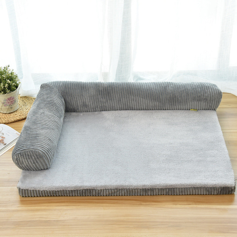 KFX-7902141 Corduroy Pet Sofa Bed with Non-Slip Base and High-Density Sponge Padding for Comfortable Resting