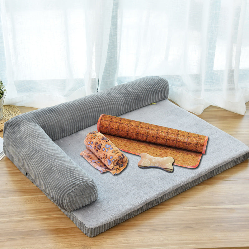 KFX-7902141 Corduroy Pet Sofa Bed with Non-Slip Base and High-Density Sponge Padding for Comfortable Resting