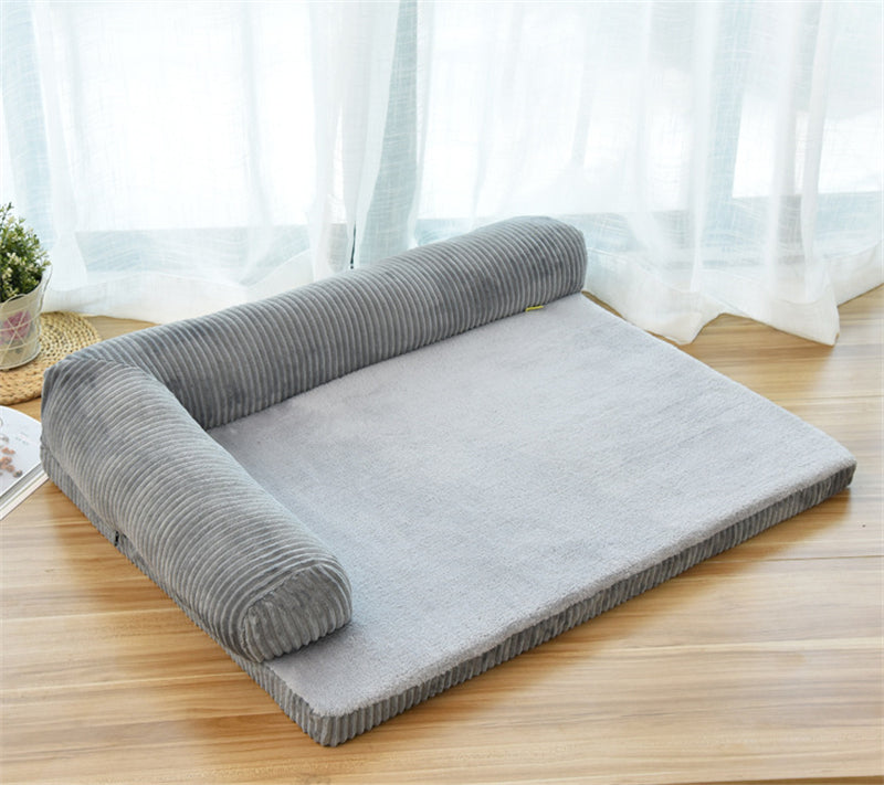KFX-7902141 Corduroy Pet Sofa Bed with Non-Slip Base and High-Density Sponge Padding for Comfortable Resting