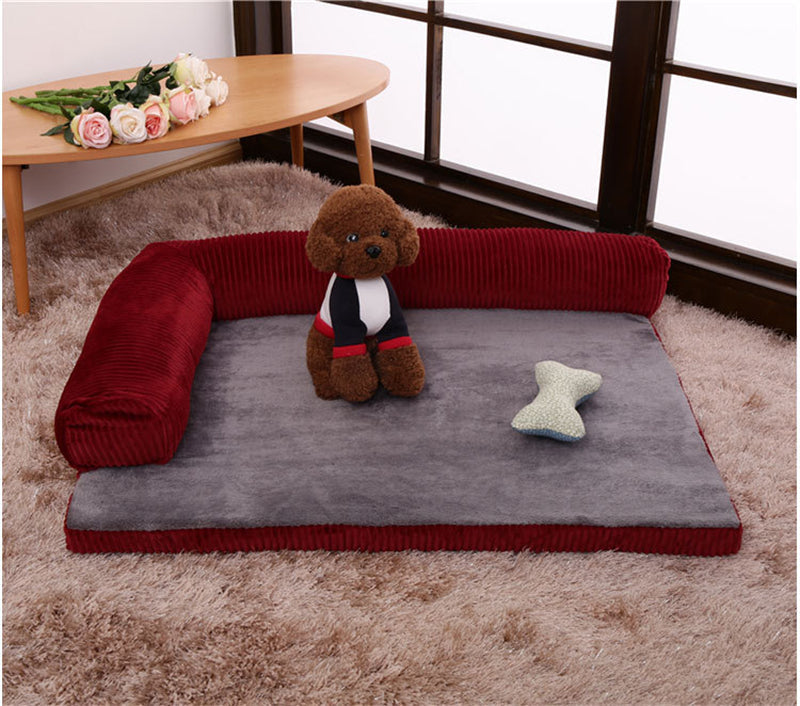 KFX-7902141 Corduroy Pet Sofa Bed with Non-Slip Base and High-Density Sponge Padding for Comfortable Resting