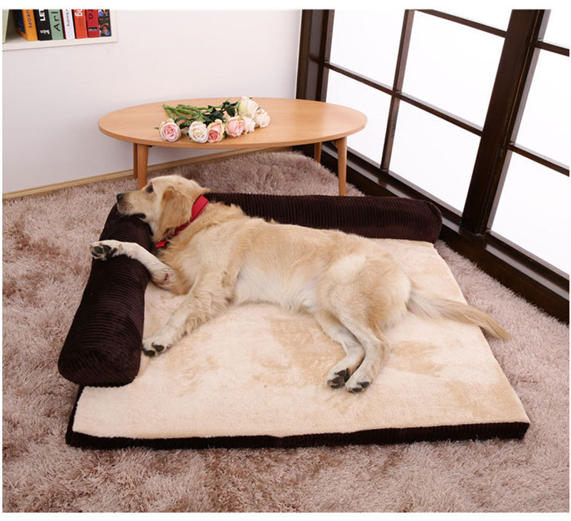 KFX-7902141 Corduroy Pet Sofa Bed with Non-Slip Base and High-Density Sponge Padding for Comfortable Resting