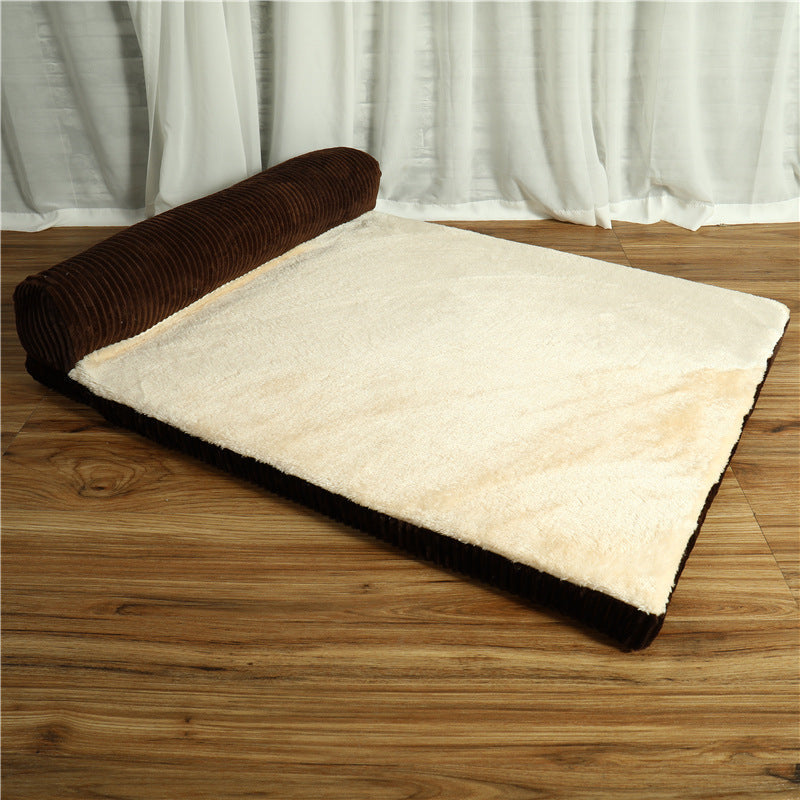 KFX-7902141 Corduroy Pet Sofa Bed with Non-Slip Base and High-Density Sponge Padding for Comfortable Resting