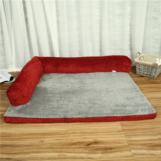 KFX-7902141 Corduroy Pet Sofa Bed with Non-Slip Base and High-Density Sponge Padding for Comfortable Resting