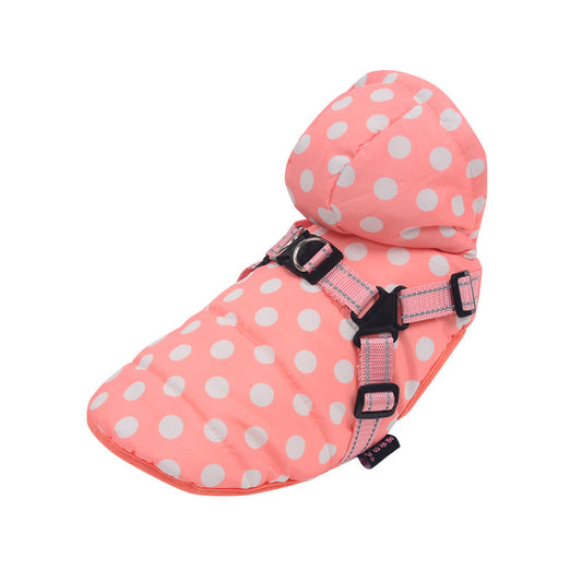 KFX-7902525 Cozy Polka-Dot Cotton-Padded Dog Vest in Pink and Blue with Plus Velvet Warmth