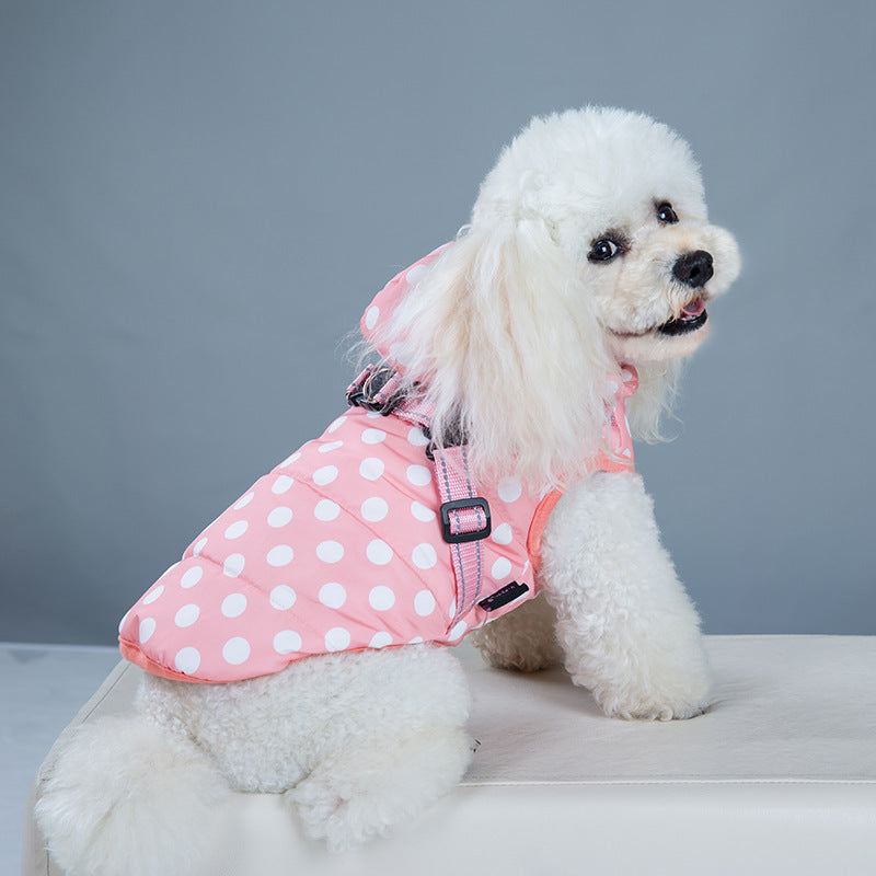 KFX-7902525 Cozy Polka-Dot Cotton-Padded Dog Vest in Pink and Blue with Plus Velvet Warmth