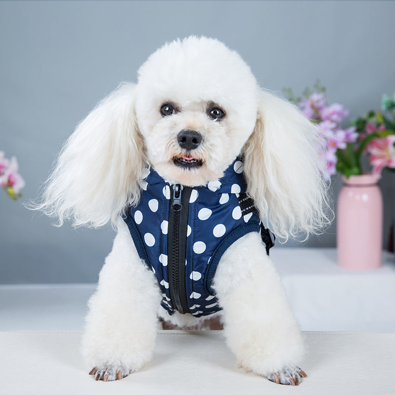 KFX-7902525 Cozy Polka-Dot Cotton-Padded Dog Vest in Pink and Blue with Plus Velvet Warmth