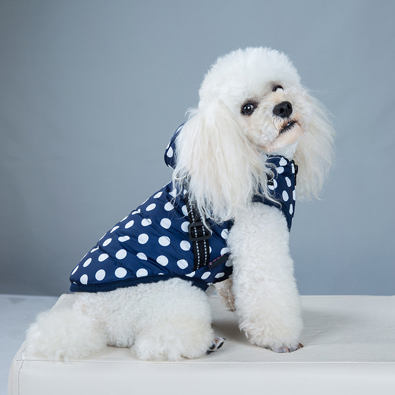 KFX-7902525 Cozy Polka-Dot Cotton-Padded Dog Vest in Pink and Blue with Plus Velvet Warmth