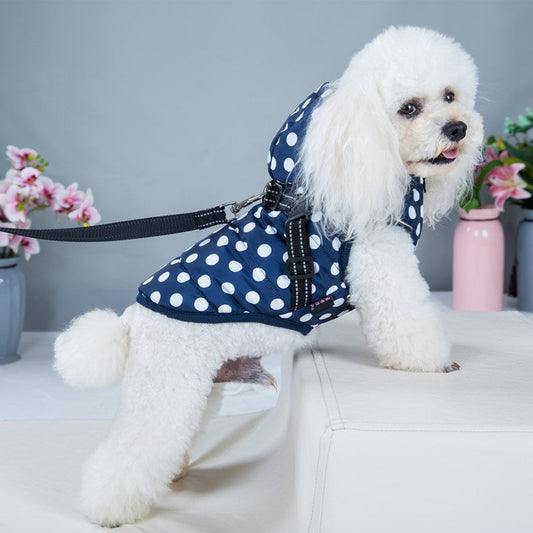 KFX-7902525 Cozy Polka-Dot Cotton-Padded Dog Vest in Pink and Blue with Plus Velvet Warmth