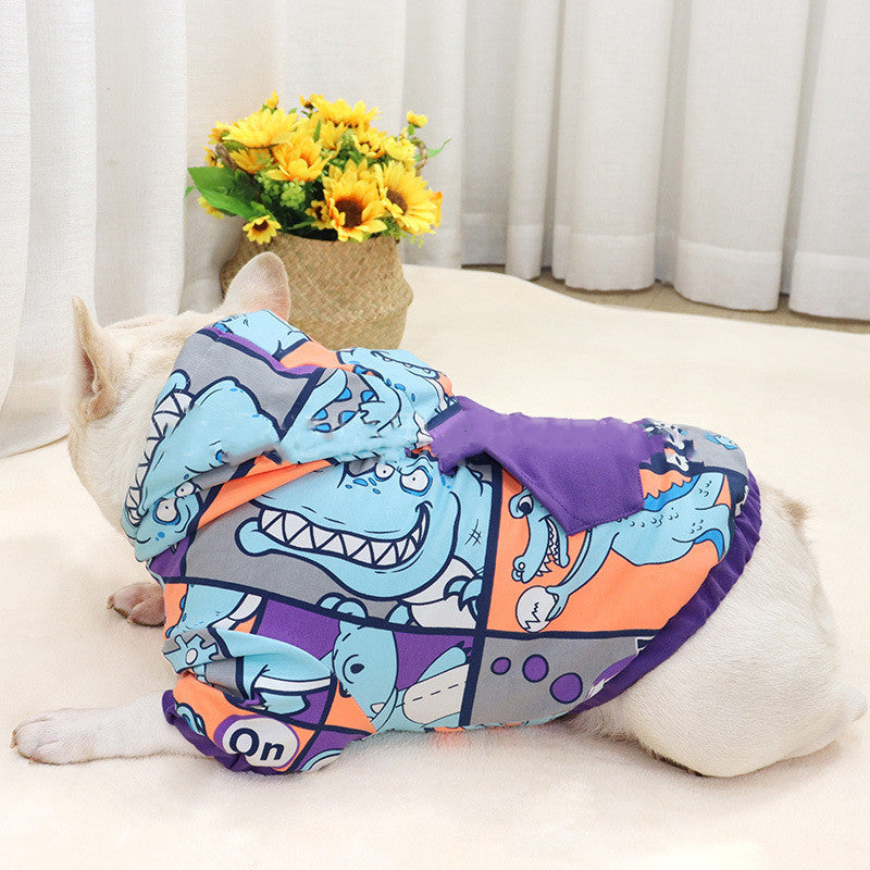 KFX-7903165 Cozy Dinosaur Hooded Fleece-Lined Sweater for Short Body Dogs - Warm Polyester Pet Clothing