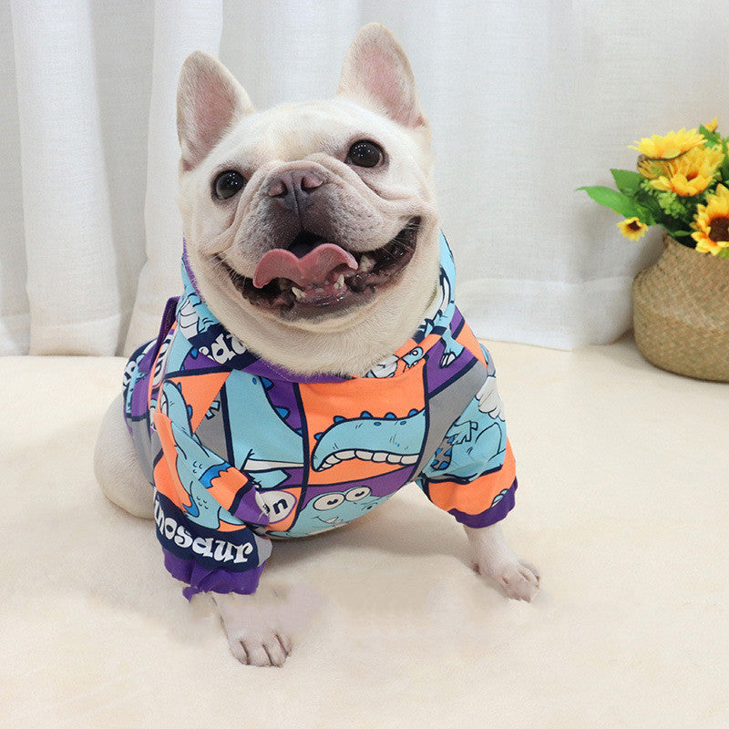 KFX-7903165 Cozy Dinosaur Hooded Fleece-Lined Sweater for Short Body Dogs - Warm Polyester Pet Clothing
