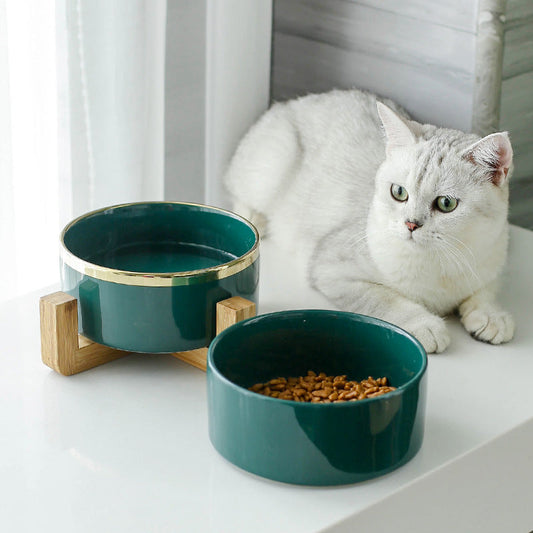 KFX-7904061 Elegant Ceramic Cat Bowl for Food and Water - 400 ML & 850 ML Capacity Available