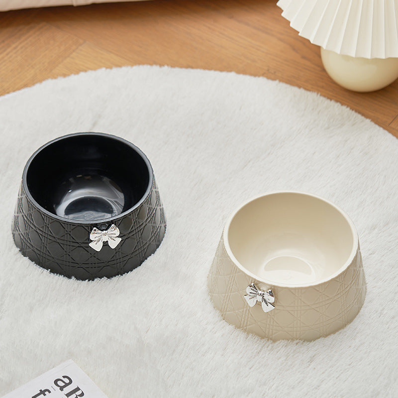 KFX-7905341 Diamond Pattern Pet Feeding Bowl with Bowknot Design for Dogs and Cats