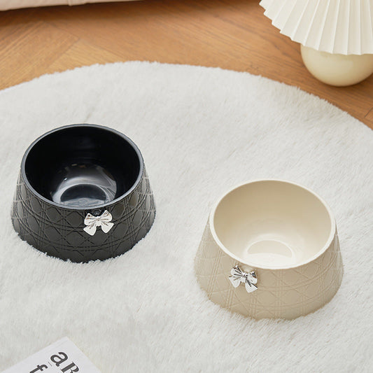 KFX-7905341 Diamond Pattern Pet Feeding Bowl with Bowknot Design for Dogs and Cats