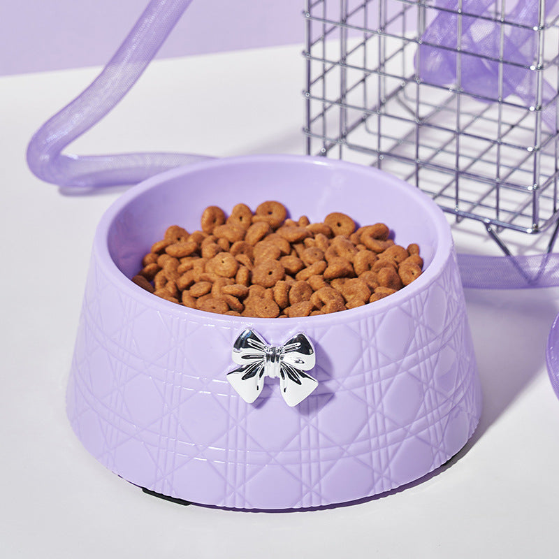 KFX-7905341 Diamond Pattern Pet Feeding Bowl with Bowknot Design for Dogs and Cats
