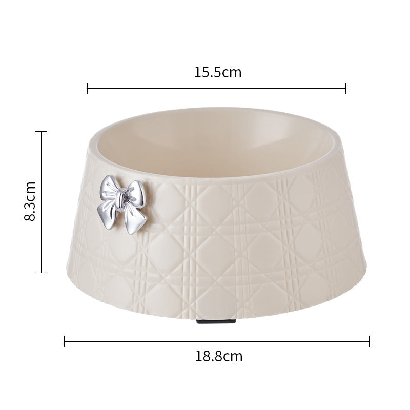 KFX-7905341 Diamond Pattern Pet Feeding Bowl with Bowknot Design for Dogs and Cats
