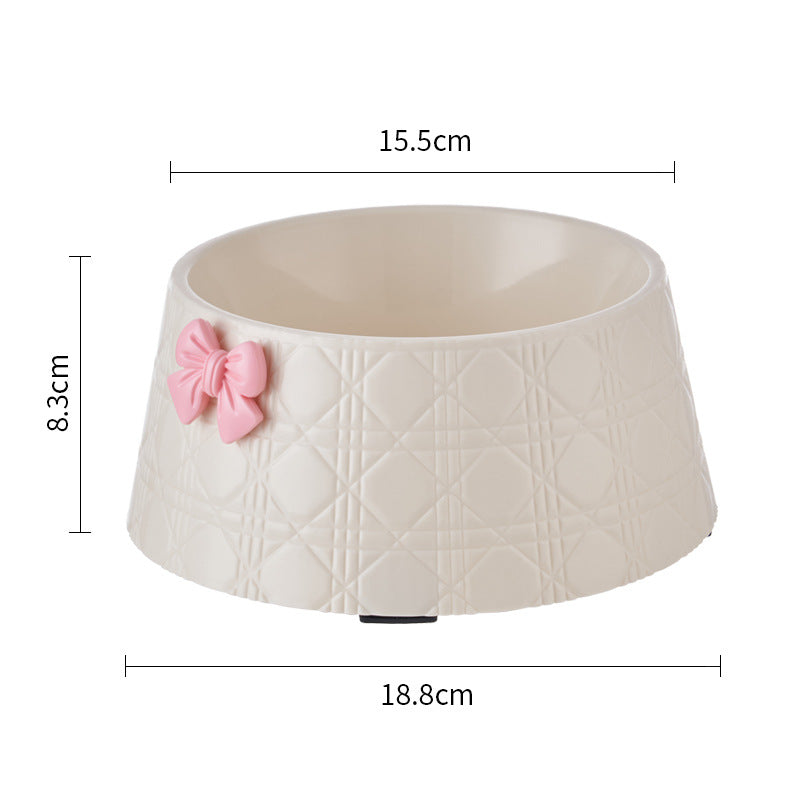 KFX-7905341 Diamond Pattern Pet Feeding Bowl with Bowknot Design for Dogs and Cats