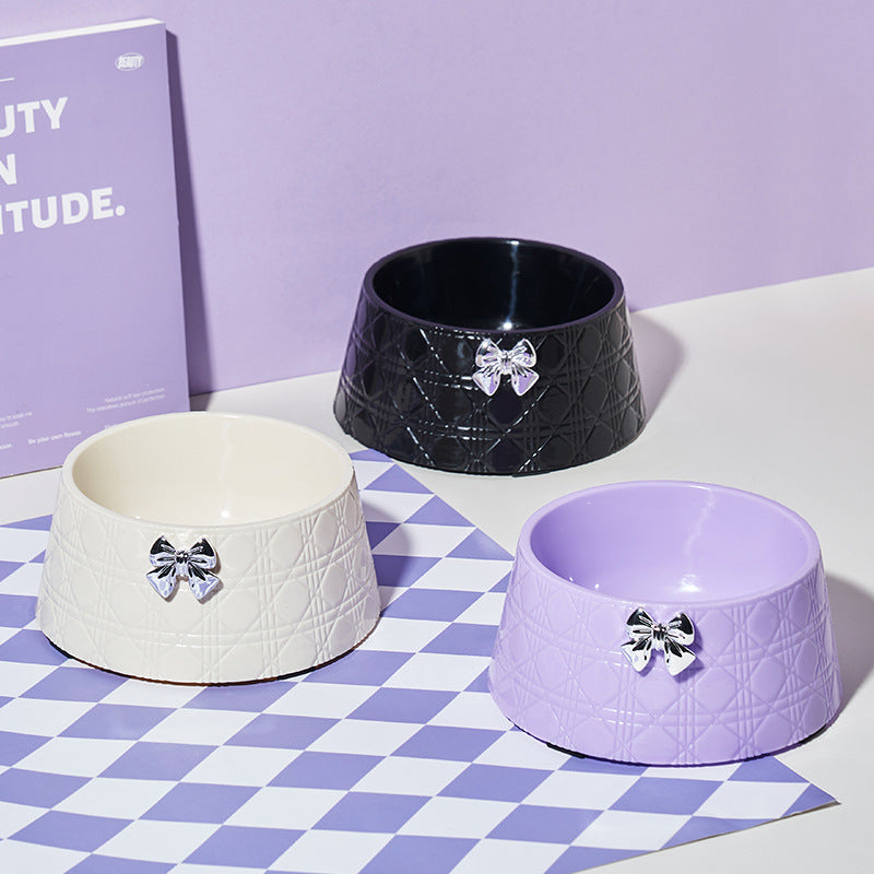 KFX-7905341 Diamond Pattern Pet Feeding Bowl with Bowknot Design for Dogs and Cats
