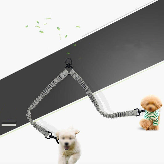 KFX-7907645 Reflective Double-Headed Telescopic Dog Leash - Adjustable Length, Durable Polyester Material, Light and Dark Gray