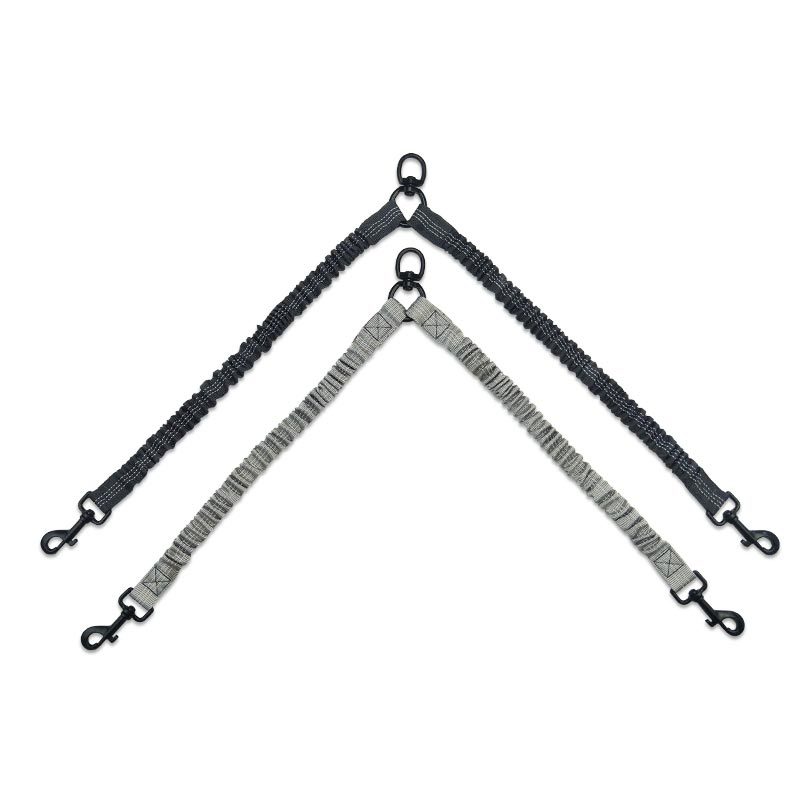 KFX-7907645 Reflective Double-Headed Telescopic Dog Leash - Adjustable Length, Durable Polyester Material, Light and Dark Gray