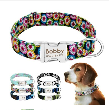 KFX-7909693 Customizable Nylon Dog Collar with Anti-Lost Tag and Traction Rope for Small to Large Dogs