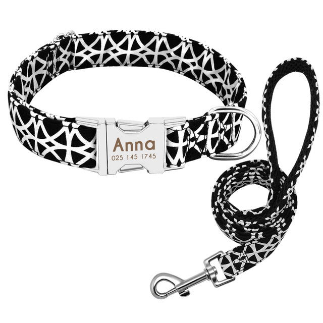 KFX-7909693 Customizable Nylon Dog Collar with Anti-Lost Tag and Traction Rope for Small to Large Dogs