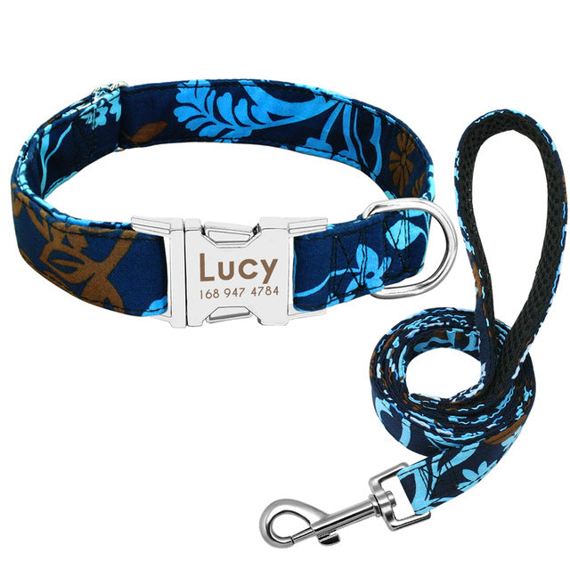 KFX-7909693 Customizable Nylon Dog Collar with Anti-Lost Tag and Traction Rope for Small to Large Dogs