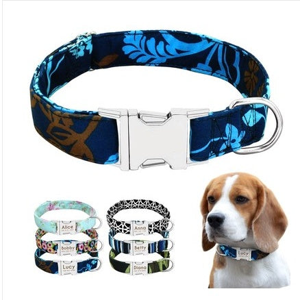 KFX-7909693 Customizable Nylon Dog Collar with Anti-Lost Tag and Traction Rope for Small to Large Dogs