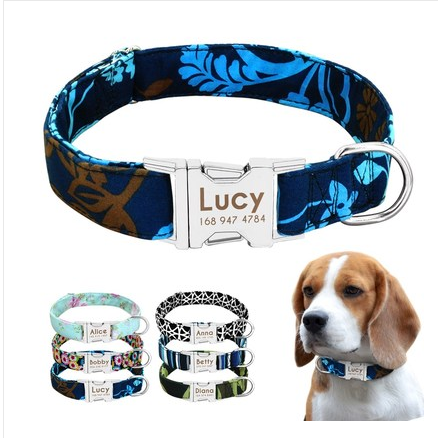 KFX-7909693 Customizable Nylon Dog Collar with Anti-Lost Tag and Traction Rope for Small to Large Dogs