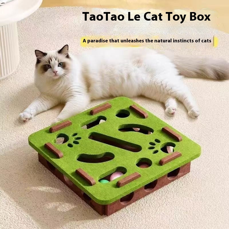 KFX-7911101 Felt Puzzle Box for Cats - Self-Relieving Toy in Green, Brown, Camel White, Gray