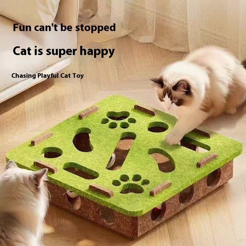 KFX-7911101 Felt Puzzle Box for Cats - Self-Relieving Toy in Green, Brown, Camel White, Gray