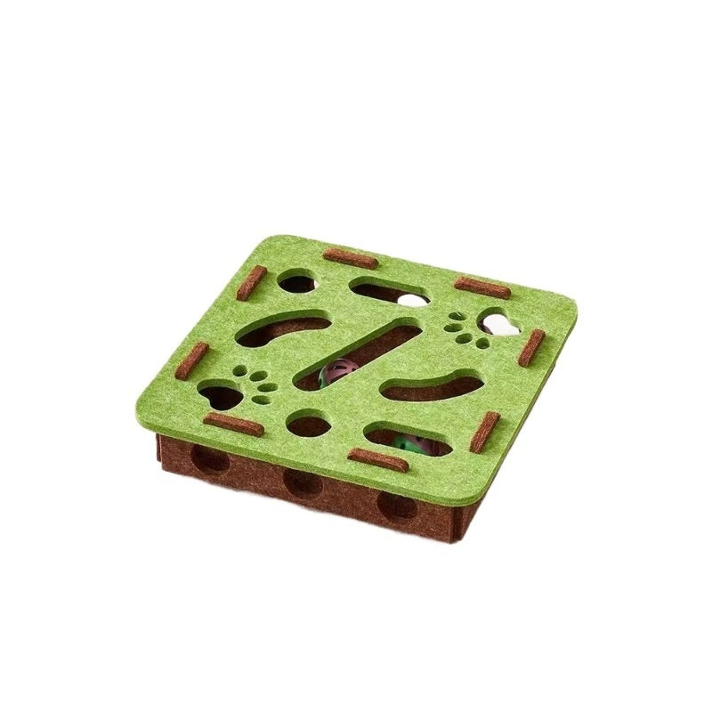 KFX-7911101 Felt Puzzle Box for Cats - Self-Relieving Toy in Green, Brown, Camel White, Gray