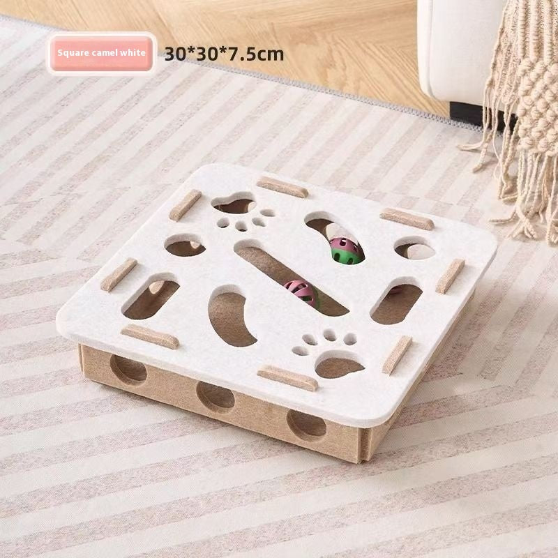 KFX-7911101 Felt Puzzle Box for Cats - Self-Relieving Toy in Green, Brown, Camel White, Gray