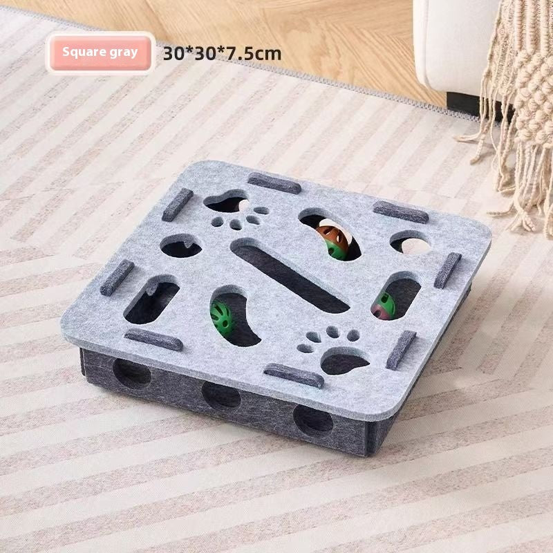 KFX-7911101 Felt Puzzle Box for Cats - Self-Relieving Toy in Green, Brown, Camel White, Gray