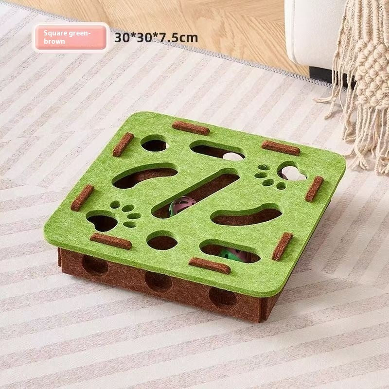 KFX-7911101 Felt Puzzle Box for Cats - Self-Relieving Toy in Green, Brown, Camel White, Gray