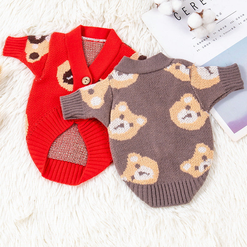 KFX-7911613 Cozy Casual Sweater for Small Dogs in Red and Brown – Various Sizes Available