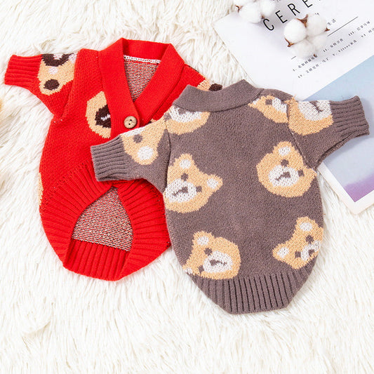 KFX-7911613 Cozy Casual Sweater for Small Dogs in Red and Brown – Various Sizes Available