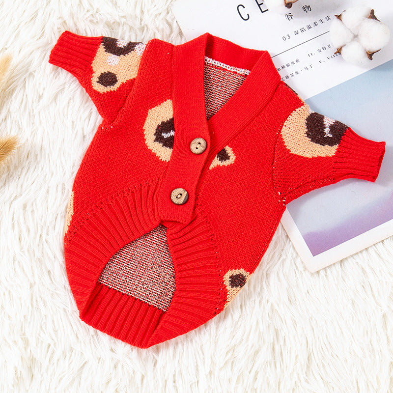 KFX-7911613 Cozy Casual Sweater for Small Dogs in Red and Brown – Various Sizes Available